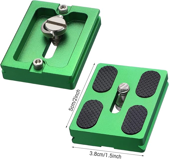 Frienda 2 Pieces Metal Quick Release Plate with 1/4''-20 Camera Screw Tripod Mount Plate Fits Standard for DSLR Camera Tripod Ball Head (Green,Pu50)