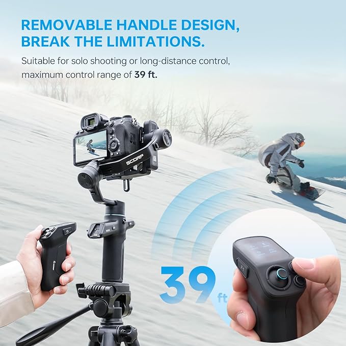 FeiyuTech SCORP Mini 3 Pro [Combo] AI Tracker Camera Gimbal+Bag+Fill Light+Extension Pole+Articulating Arm,Detachable Remote Handle All in One Stabilizer,4.4lbs Payload,Bluetooth & Cable Control