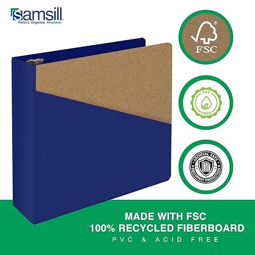 Samsill Durable 3 Inch Binder, Made in The USA, D Ring Binder, Customizable Clear View Cover, Dark Blue, Holds 625 Pages