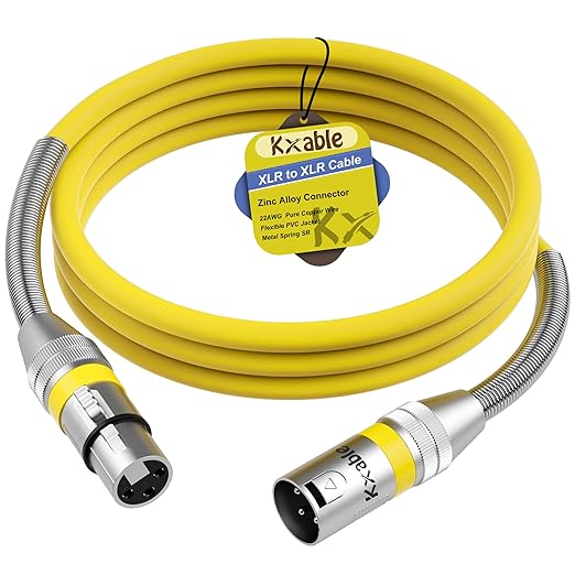 XLR Microphone Cable 6 FT, XLR Male to Female Balanced Mic Cable, 3-Pin Shielded Speaker Cord, Zinc Alloy Connectors, 22AWG Pure Copper, Metal Spring SR, Recording Studio, Podcast, Yellow