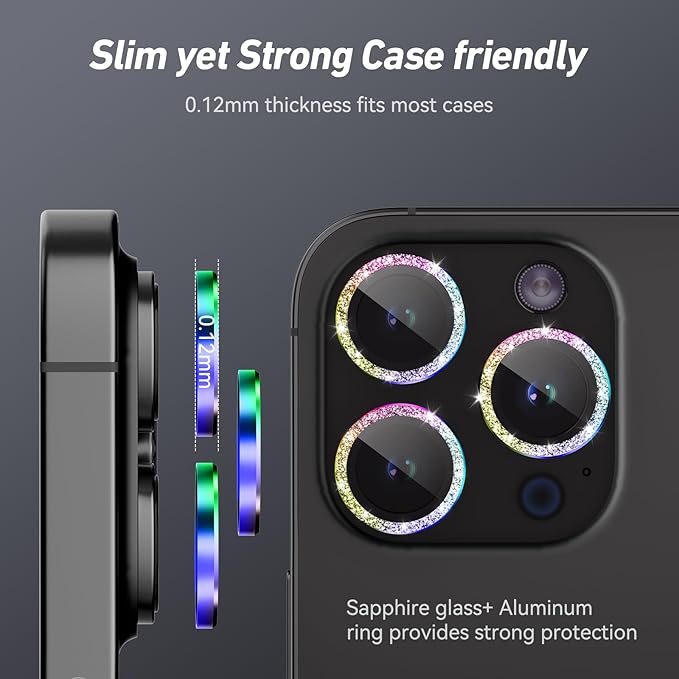 Jeluse Camera Lens Protector for iPhone 17 Pro Max/17 Pro/16 Pro Max/16 Pro/15 Pro Max/15 Pro/14 Pro Max/14 Pro, 9H Tempered Glass Screen Protector Cover Alignment Kit Metal Individual Ring