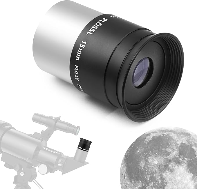Astromania Telescope Plossl Eyepiece 15mm, 50 Degree Apparent Field of View Plossl Lens with Fully Multi Coated 4-Element, Metal Telescope Accessory for Standard 1.25 Inch Astronomy Filter Thread