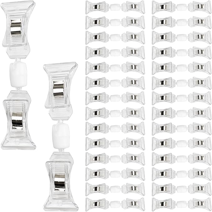 PDETVEO 30PCS Double End Mini Sign Holder Clips, Rotatable Price Signs Display Clips, Plastic Retail Cards Clips for Merchandise/Retailers