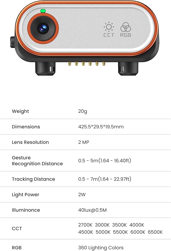 hohem 2-in-1 AI Tracking Sensor and Magnetic Adjustable Fill RGB Light, AI Vision Sensor, Smart AI Tracker Compatible with iSteady M7 Gimbal Stabilizer, 2700K-6500K, MTK-L04 Black