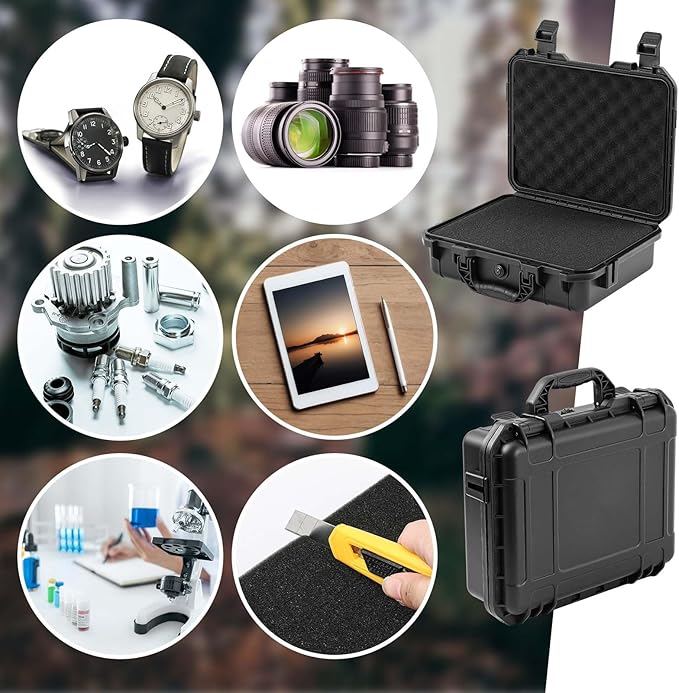 Relaxweex 1 Pcs 11.3 x 8.7 x 4.2 Inch Waterproof Hard Case with DIY Customizable Foam Insert Portable Protective Case with Knife for Camera Drones Equipments Tools Test Instruments (Black)