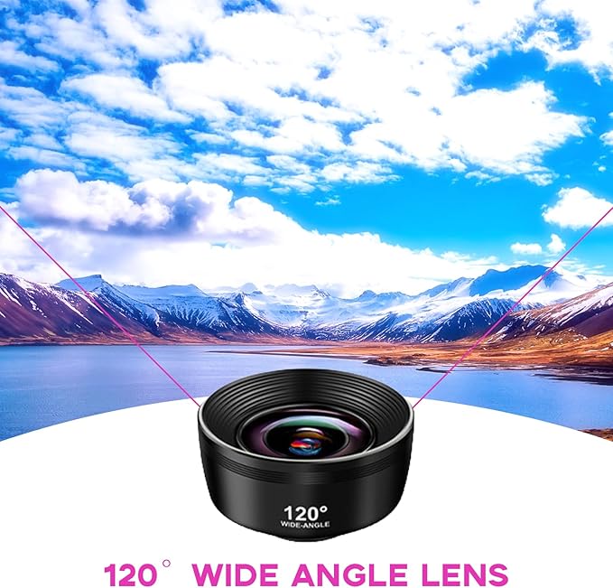 5-in-1 Smartphone Lens Kit-120° Wide-Angle,210° Fisheye,25X Macro,Starburst Filter,Hexagonal Kaleidoscope-Compatible with iPhone/Android/Cellphone and Tablet
