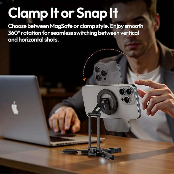 ULANZI SK29 Magnetic Phone Tripod, Foldable Mini Tripod Mount with MagSafe Phone Holder, Aluminium Cell Phone Stand with 1/4”, Arca Uka Base, Travel Vlog Essentials for iPhone 17/16/15/14/13/12