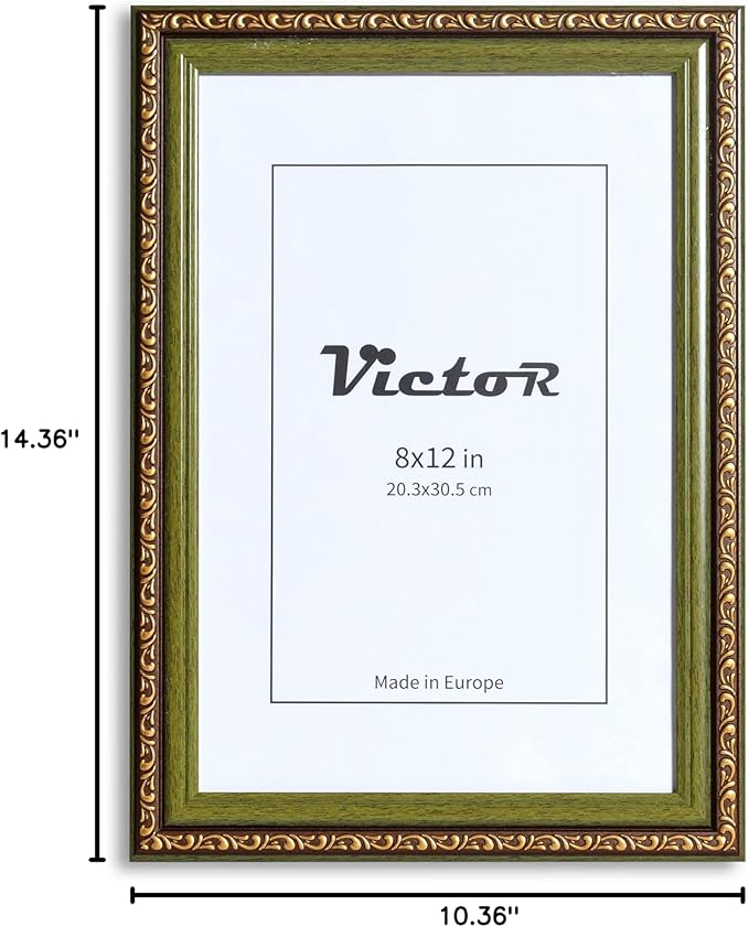 VictoR Picture Frame Chagall 8x12 Brown Green-Picture Frame for Photos in Size 8x12 Inch - Vintage Design with Shatterproof Acrylic Glass - Antique - only for hanging