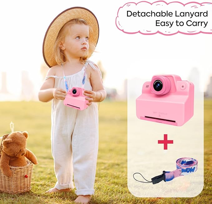 Kids Instant Camera Print Photos Instantly, Toy Camera That Printing Pictures, Instant Prints Cameras Gift for Toddler Girls & Boys Aged 3-12 (Pink)