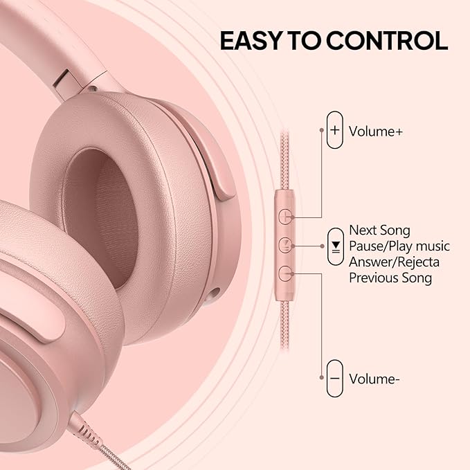 Wired Over-Ear Headphones with USB C Connector, Hi-Fi Stereo Sound, Noise-Isolating Ear Cups, Comfortable Fit for USB C Devices (No Bag, Gold)