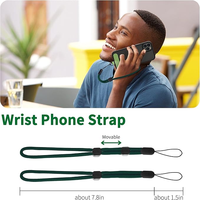 CACOE Phone Lanyard 2 Pack-1× Adjustable Neck Strap,1× Wrist Strap,2× Pads,Universal Crossbody Cell Phone Lanyards,Multifuctional Phone Lanyards Compatible with Most Smartphones(Dark Green)