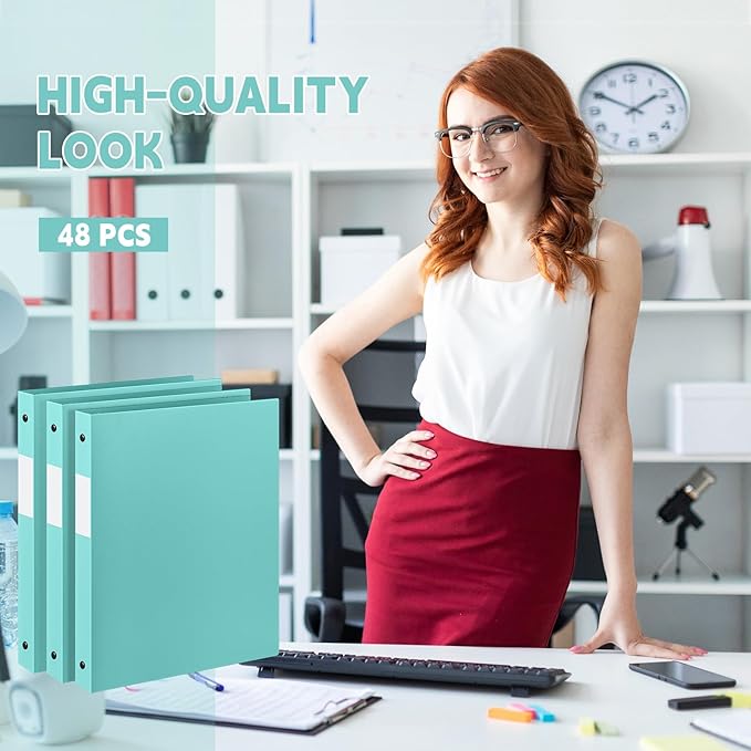 Henoyso 48 Pcs 3 Ring Binder 1/2'' Round Fits Letter Size 8.5'' x 11'' Paper Plastic Flexible Binder Holds 140 Sheets with 1 Pockets Versatile Organizer for Home Office School (Mint Green)