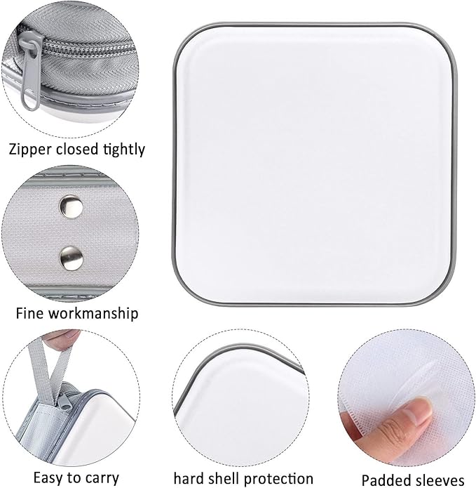 CD Case, 40 Capacity CD/DVD Case Holders Wallet Hard Plastic DVD Disc Cases Storage Binder for Car Home Office Travel (White)