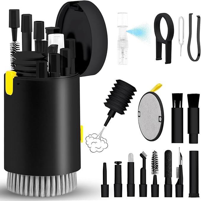 20 in 1 Multifunctional Cleaner Kit fit for Electronic Devices, Keyboard Cleaning Kit, Versatile Computer Screen Cleaning Brush Tool for Smartphone,Earbuds Camera Monitor Tablet (Black)