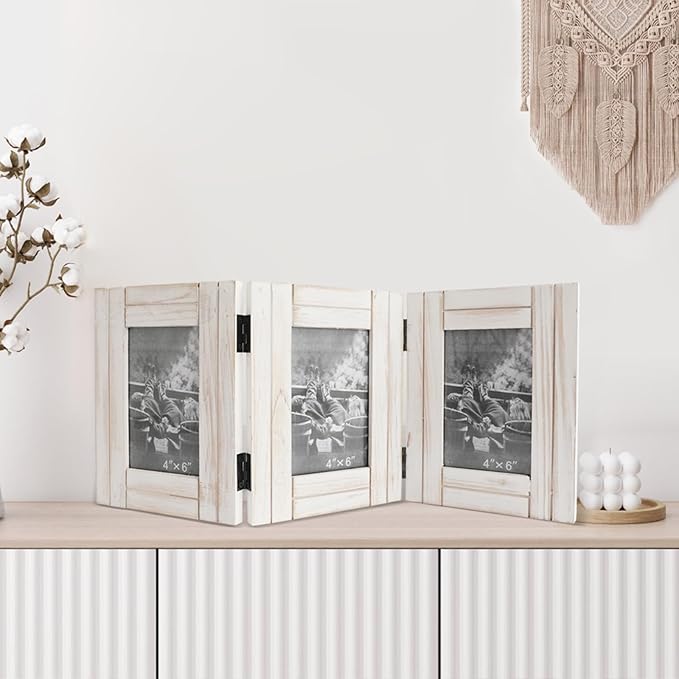 RiteSune Rustic Picture Frame White, 4X6 Picture Frame College, 3 Photo Frame Hinged Farmhouse Picture Frames Desk Photo Frame for Home Office