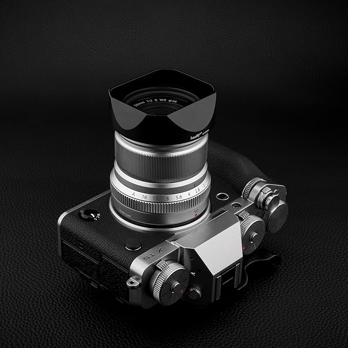 Haoge LH-X50N Bayonet Square Metal Lens Hood for Fujifilm Fuji Fujinon XF 50mm F2 R WR Lens with Metal Cap Kit on X-Pro3 X-T4 X-S10 Camera