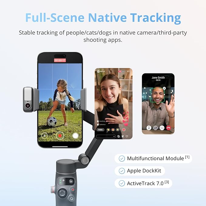 DJI Osmo Mobile 8 Advanced Tracking Combo Gimbal Stabilizer for Phone, AI Native Tracking with Audio & Lighting, 360° Pan Rotation, Built-in Extension Rod & Tripod, 10h Battery, Extension Rod