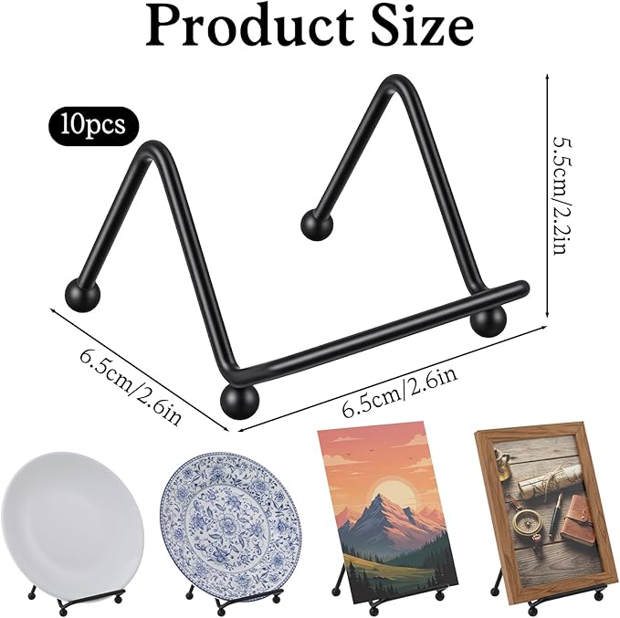 AojSup 10 Pcs Mini Plate Stand, Black Metal Small Plate Holders for Displaying, 2.6 x 2.6 x 2.2 Inch Decorative Photo Holder, Picture Frame Stand, Easel for Collectibles, Artwork, Mobile Phone