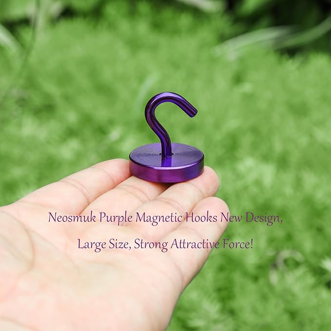 Neosmuk Magnetic Hooks, Cruise Ship Essentials, 130lb+ Heavy Duty Magnetic Hooks for Cruise Cabins, Refrigerator, Grill, Hanging, and Travel | Extra Strong Must-Haves Magnet Hook,Purple