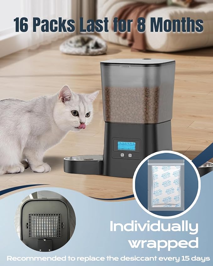 16pcs Pet Food Desiccant Bag Compatible with Honeyguaridan Automatic Cat Feeder, Desiccant Packs Replacement with Color Indicating for Automatic Pet Feeder, Keep Cat Dog Food Dry and Fresh