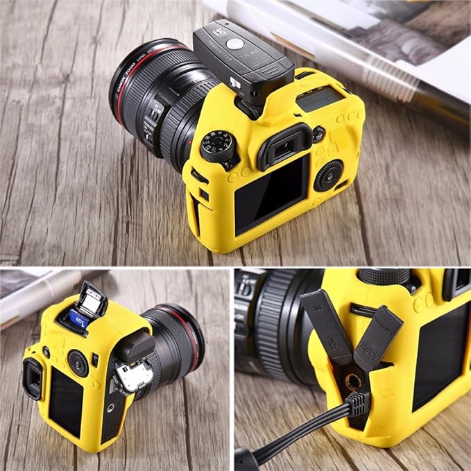 Professional Secure Silicone Camera Cases Bag Housing Rubber Body Skin for Canon EOS 6D Digital SLR Camera Protective Case (Yellow)
