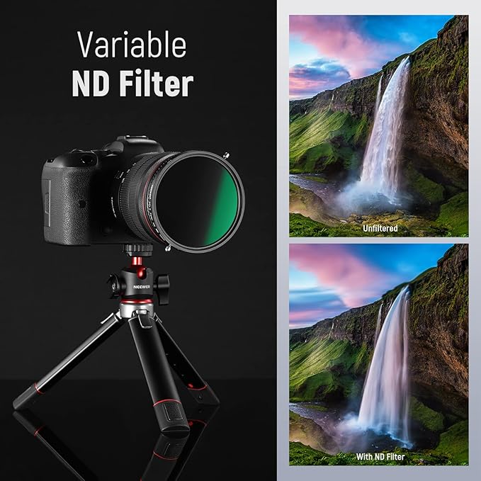 NEEWER 2 in 1 58mm Variable ND Filter ND2–ND32&CPL Filter(Circular Polarizer Filter) No X Cross/30 Layer Nano Coated/HD Optical Glass/Ultra Slim Aluminum Alloy Frame/Water Repellent/Scratch Resistant