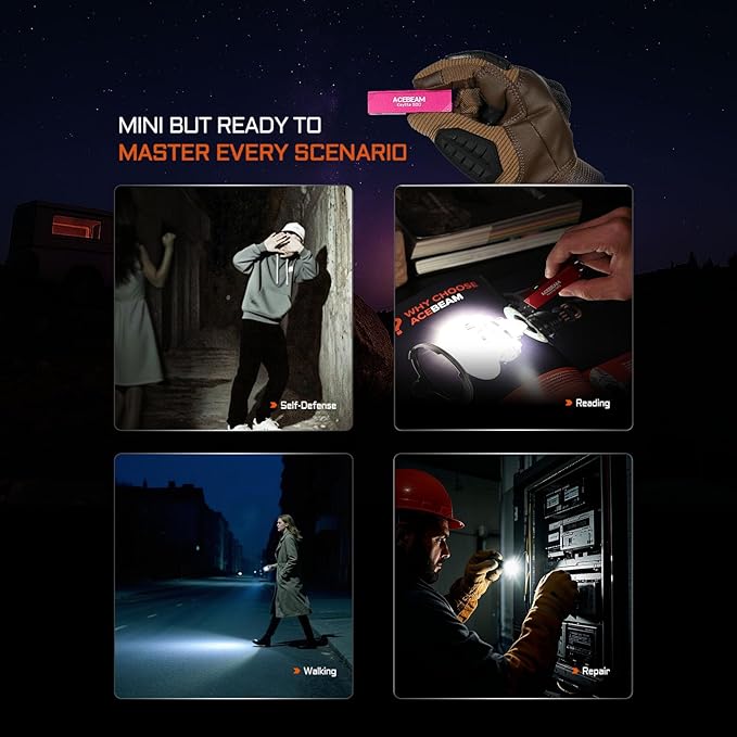 ACEBEAM Keylite 500 High Lumens Keychain Flashlight Rechargeable, Ultra-Compact Flat Pocket EDC Flashlight with Dual LEDs, 6 Modes, Type-C Charging, Small MINI Flash Light for Emergency, Home, Outdoor