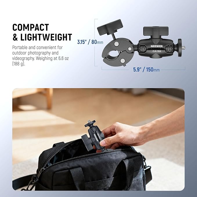 NEEWER Super Clamp Action Camera Mount with 360° Dual Ball Heads, Bike/Bicycle/Motorcycle Handlebar Holder Compatible with iPhone Insta360 DJI OSMO Action GoPro Hero for POV Video Recording, CA162