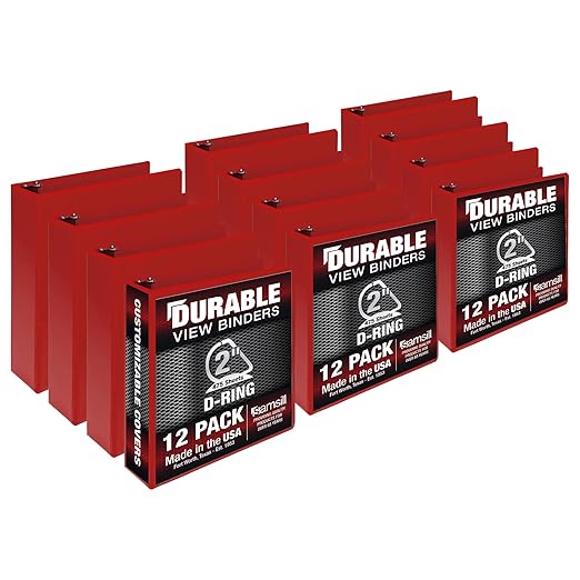 Samsill Durable 2 inch 3 Ring Binder, Made in USA, D Ring Binder, FSC 100% Recycled Chipboard, Red, 12 Pack