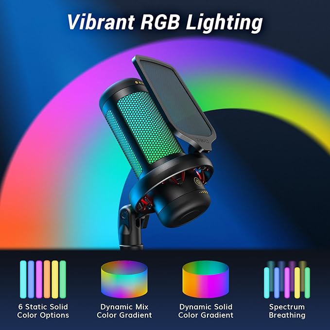 TONOR Gaming Microphone Set, USB Condenser Mic for PC with Stand, Controllable RGB, Quick Mute, Volume Control, for Twitch Streaming, Discord Chatting, 200 cm/78inch Cable, Desktop Stand TC310