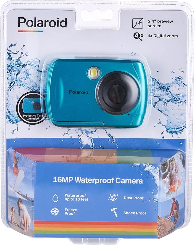 Polaroid IS048 Waterproof Instant Sharing 16 MP Digital Portable Handheld Action Camera, Teal