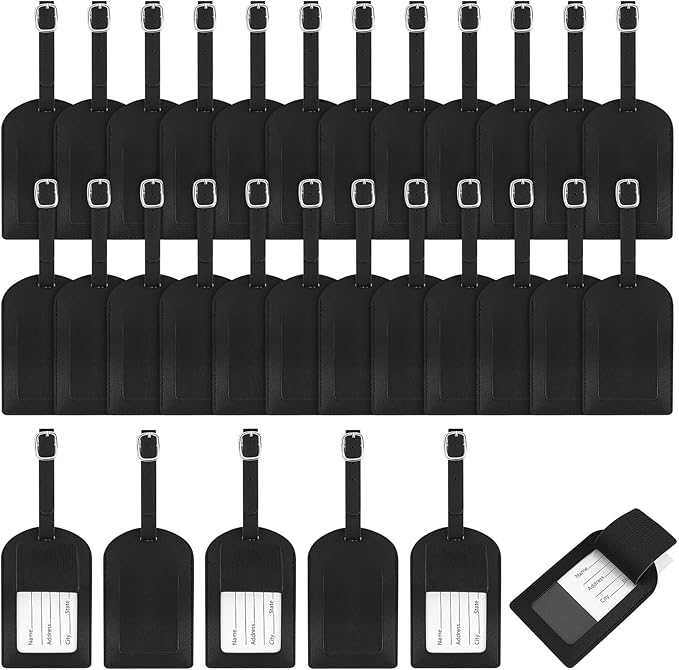 Dunzy 30 Pieces Leather Luggage Tag Women Identifiers Travel Suitcase Tags for Luggage Travel Backpack Bag Wedding Favors Women Men Adults Bulk