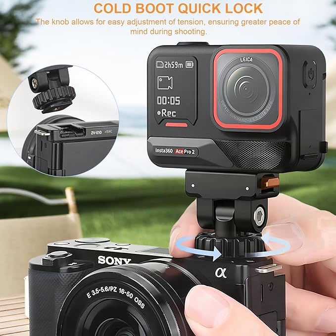 Cold Shoe Adapter Mount with Magnetic Quick Mount Holder, 160 Tilt Adjustable, Universal Action Camera Accessory for Insta360 Ace Pro2 / AcePro / Ace, with 1/4" Screw Hole