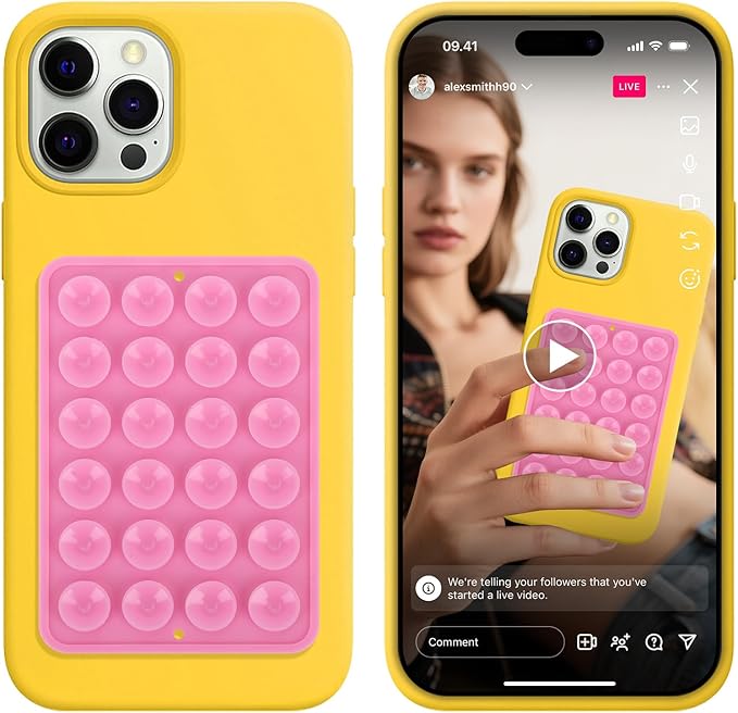 Silicone Suction Phone Case Mount, Non Slip Sticky Grip, Silicon Adhesive Suction Cup Mount, Strong Grip Holder for Selfies and Videos, Pink 2 Pack