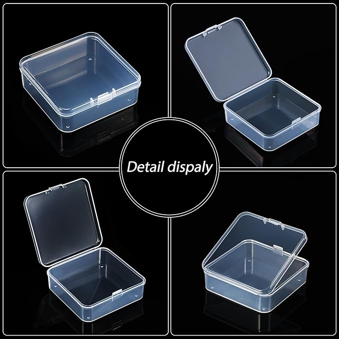 48 Packs Clear Small Plastic Containers Transparent Storage Box with Hinged Lid for Small Items Crafts Jewelry (2.9 x 2.9 x 1 Inches)