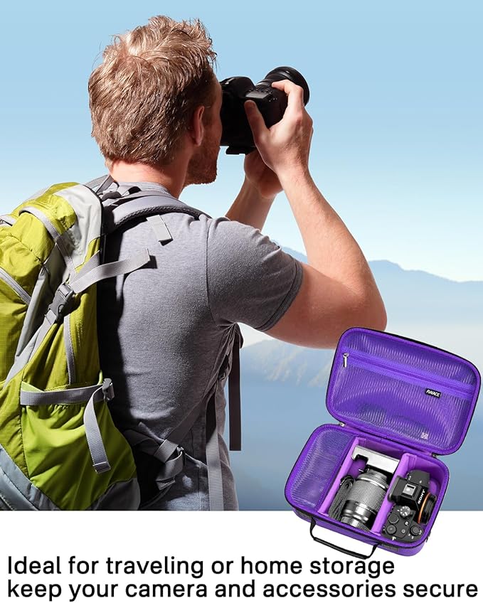 RAIACE Hard Case Compatible with Sony Alpha 7 II III IV/7R V Camera, for Nikon, for Canon, for Pentax and More.Large Capacity With Mesh Pocket for Lens, Charger, Cables, Cards and Accessories.-Purple