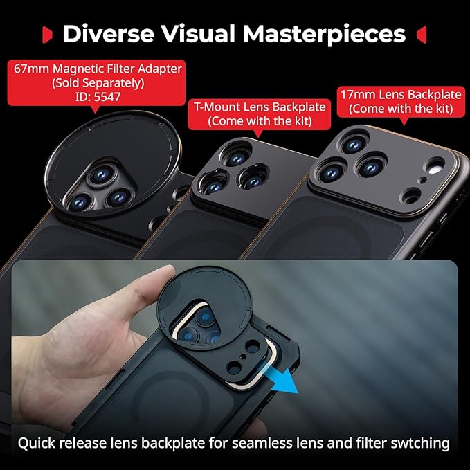 SMALLRIG Mobile Video Cage for iPhone 17 Pro, with Phone Case/TPU Soft Frame/T-Mount & 17mm Threaded Lens Backplate, Phone Video Rig for Videography Recording Vlog, Flagship Edition - 5542