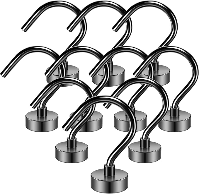 Grtard 10Pack Black Magnetic Hooks for Hanging, 25LBS Heavy Duty Magnet Hooks, Strong Magnetic Hooks for Cruise, Magnets with Hooks for Fridge, Home, Kitchen, Office, Workplace