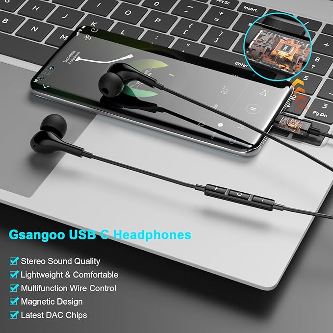 USB C Headphones for iPhone 17 Air 16 Wired Earphones for Samsung Galaxy S24/S23/S22/S25/S26 Ultra for iPhone 15 Pro Wired Earbud with Mic Stereo Noise Cancelling Type C Earbuds for Pixel 9/Oneplus 12