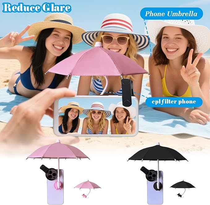 52mm Clip-on CPL Phone Camera Lens Filter Kit with Suction Cup Phone Umbrella for Sun, Compatible with iPhone 15 14 13 12 11 and Other Smartphones (Pink 52mmcpl)