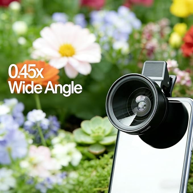 Phone Camera Lens Kit 2 in 1, 0.45X Wide Angle Lens+ 12.5X Macro Lens, Cell Phone Len Attachments Accessory for iPhone, for Samsung, for Android Smartphone