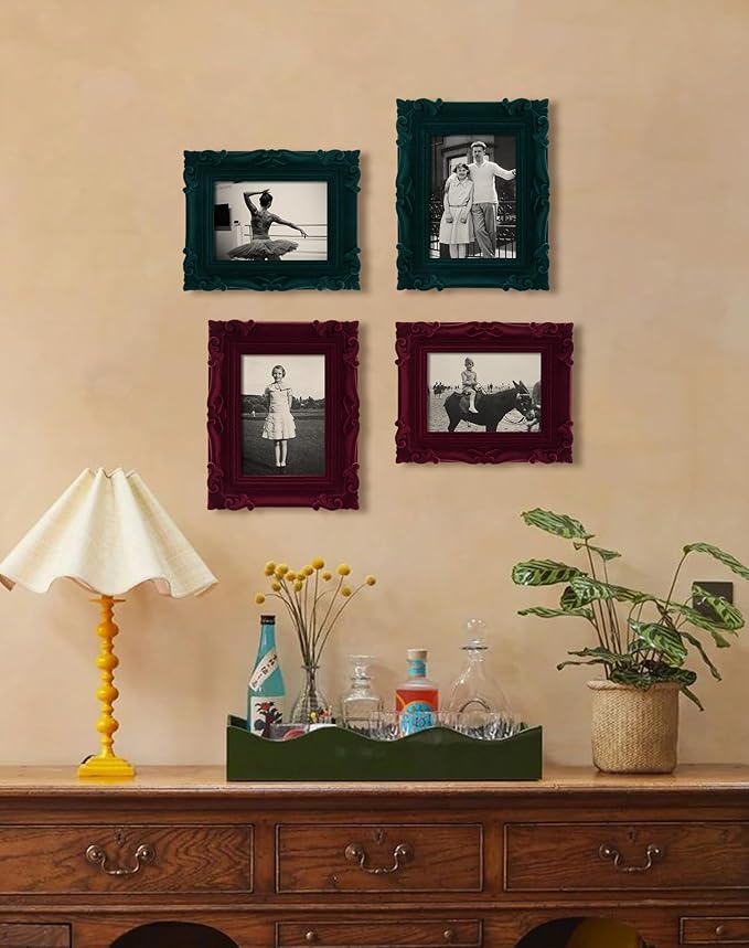 4x6 Picture Frame for Portraits Wedding Photos, Small Retro Decorative Frame with Stand for Table Shelf Desk Decor, Unique Gift for Housewarming Birthday (Dark Green)