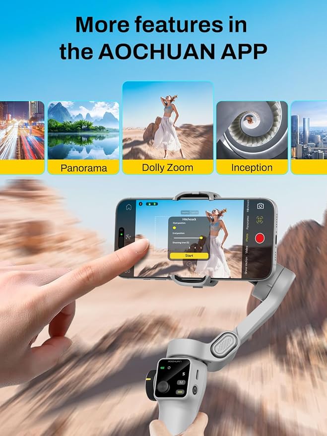 AOCHUAN Gimbal Stabilizer for iPhone & Android, 3-Axis Phone Gimbal with OLED Screen, 7.8" Extendable Rod, Portable Hard Case for Camera, EVA Protective Storage Bag V8 & B30