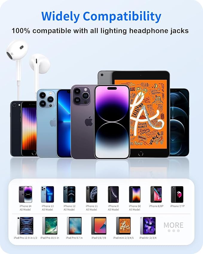 2 Packs Wired Earbuds Headphones for iPhone with Built-in Mic & Volume Control Plug & Play HiFi Stereo Nosie Reduction Earphone Compatible with iPhone 14/13/12/11/XR/XS/X/8/7/SE Support All iOS System