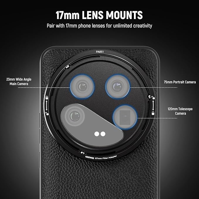NEEWER 14 Ultra Case, Protective Heavy Duty Case with Wireless Charging, 17mm Lens Mounts & 67mm Filter Adapter, TPU + PC Faux Leather, Compatible with Xiaomi 14 Ultra, PA051 Black