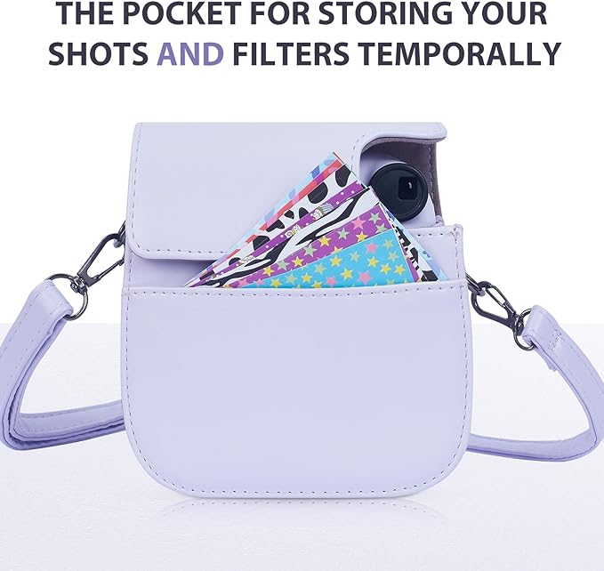 Phetium Instant mini 12 Camera Protective Case Compatible with Instax Mini 12 11,PU Leather Bag with Pocket and Adjustable Shoulder Strap (Lilac Purple)