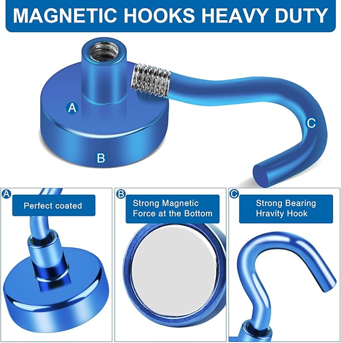 LOVIMAG Cruise Essentials, 30lbs Cruise Door Magnets, Blue Magnetic Hooks for Cruise Cabins, Magnetic Hooks for Hanging, Refrigerator, -12 Pack