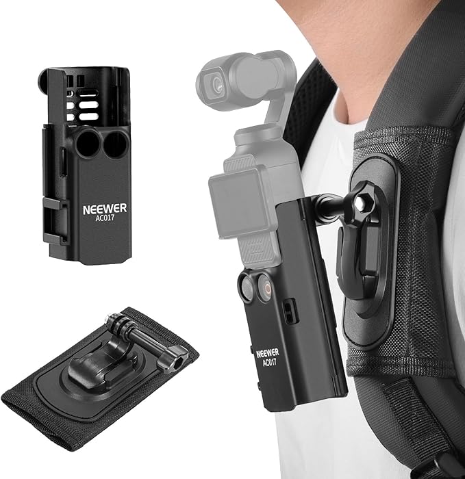 NEEWER Basics 4 in 1 Accessories Kit Compatible with DJI Osmo Pocket 3, Backpack Strap Mount Kit with Bracket Cage Extension Adapter, Clip, J Buckle, T Bolt for Trekking Hiking Camping, GP-67