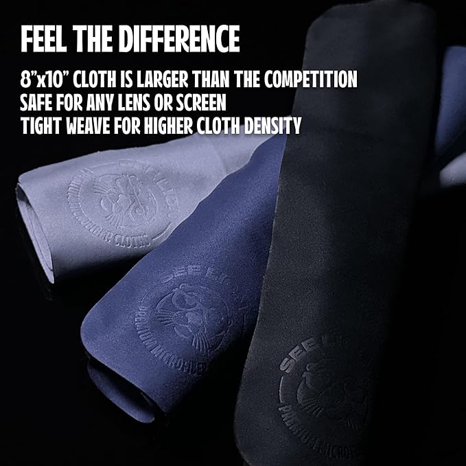 cellhelmet See Lion Swipes | Microfiber Lens Cleaning Cloths – Ultrasoft, Reusable Wipes for Glasses, Screens, and Lenses (Black/Navy, 2-Pack)