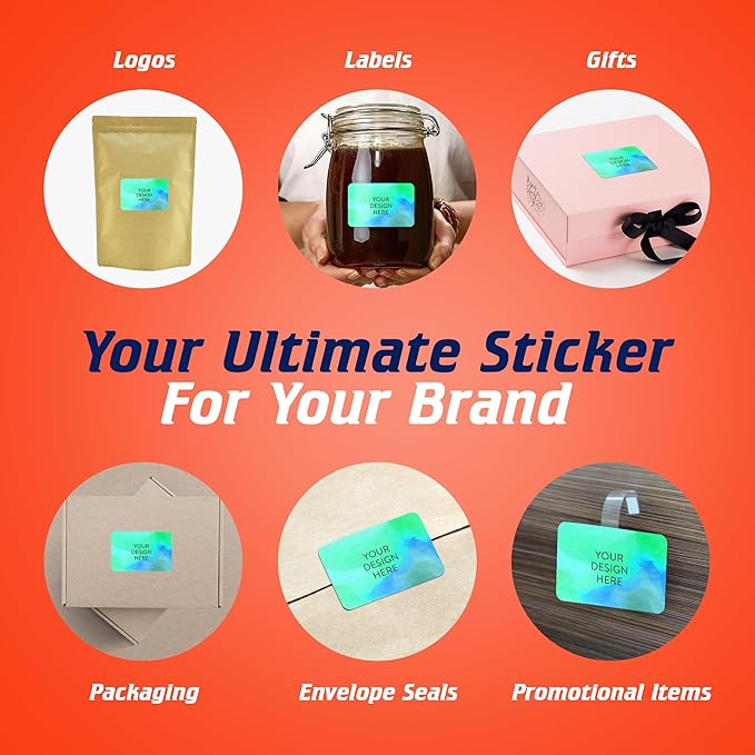 100 Custom Vinyl Stickers - Upload Your own Image, Text, Design, Logo - Personalized Logo Labels for Handmade, Packaging, Bottle, Jars, Candle, Brand Stickers (Blue Green, 6x4)